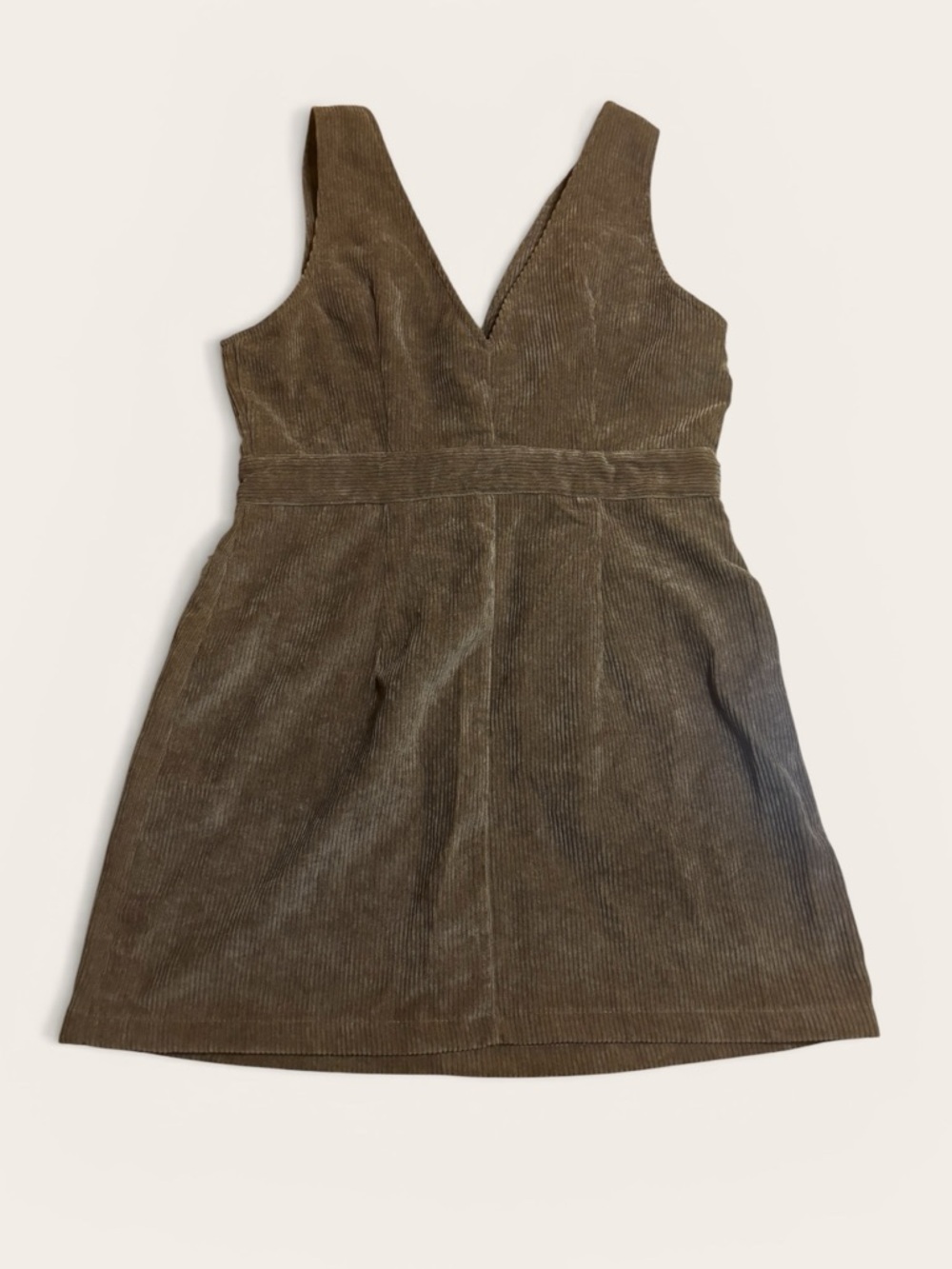 442. Brown Corduroy Button Front Mini Dress Sleeveless Fall Neutral - Picture 3 of 3